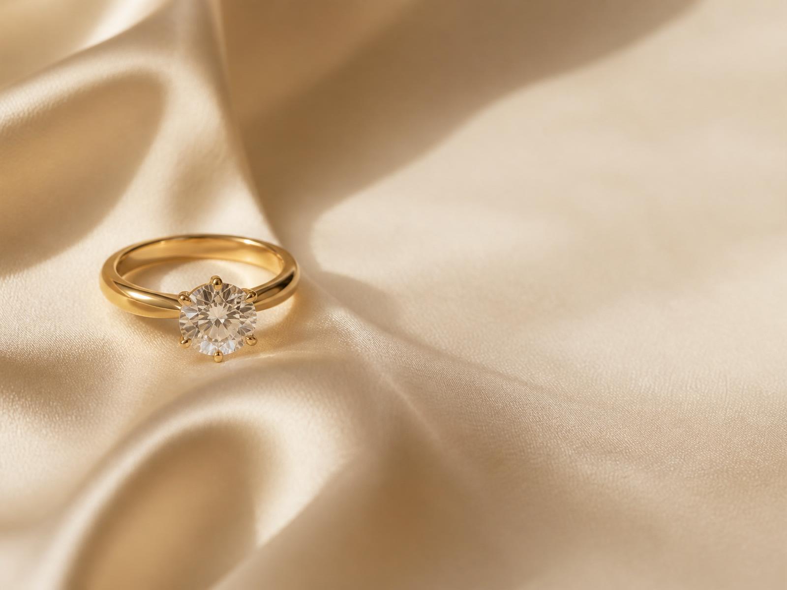 A solitaire diamond ring on ivory silk